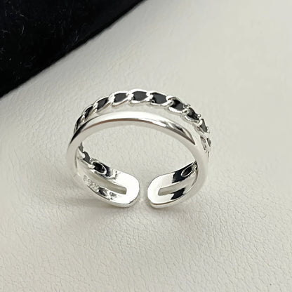 Sam Panda 925 Sterling Silver Rings For Women Men Fine Jewelry Finger Adjustable Open Vintage Chain Ring For Party Birthday Gift