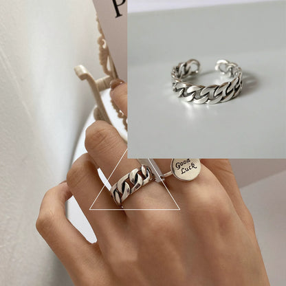 Sam Panda 925 Sterling Silver Rings For Women Men Fine Jewelry Finger Adjustable Open Vintage Chain Ring For Party Birthday Gift