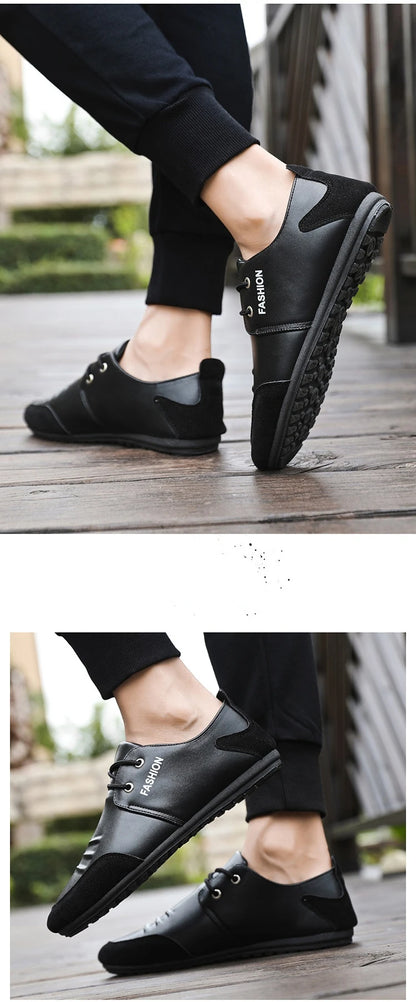 Flat Men Shoes Leisure Leather Shoes for Men White Footwear 2025 Summer Trend Breathable Soft Casual Sneakers British Peas Shoes