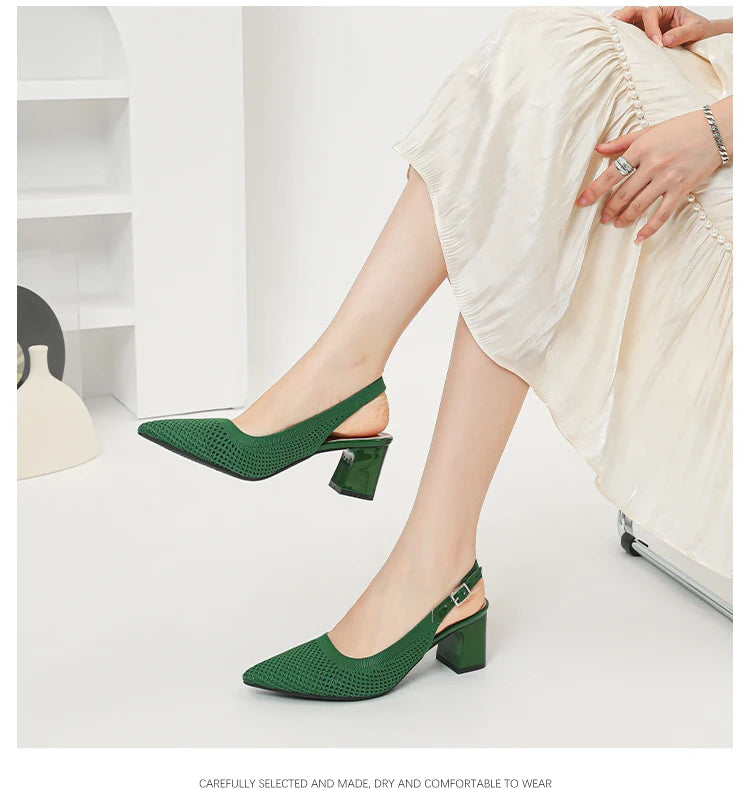 Summer Women's High Heel Sandals Knitted Small Hole Breathable Shoes 2025 New Style (6cm High)