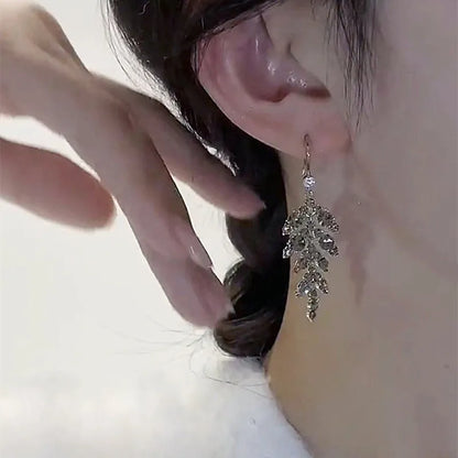 New Vintage Statement Gray Crystal Leaf Earrings for Women Fashion Unique Accessories Party Jewelry Birthday Anniversary Gifts