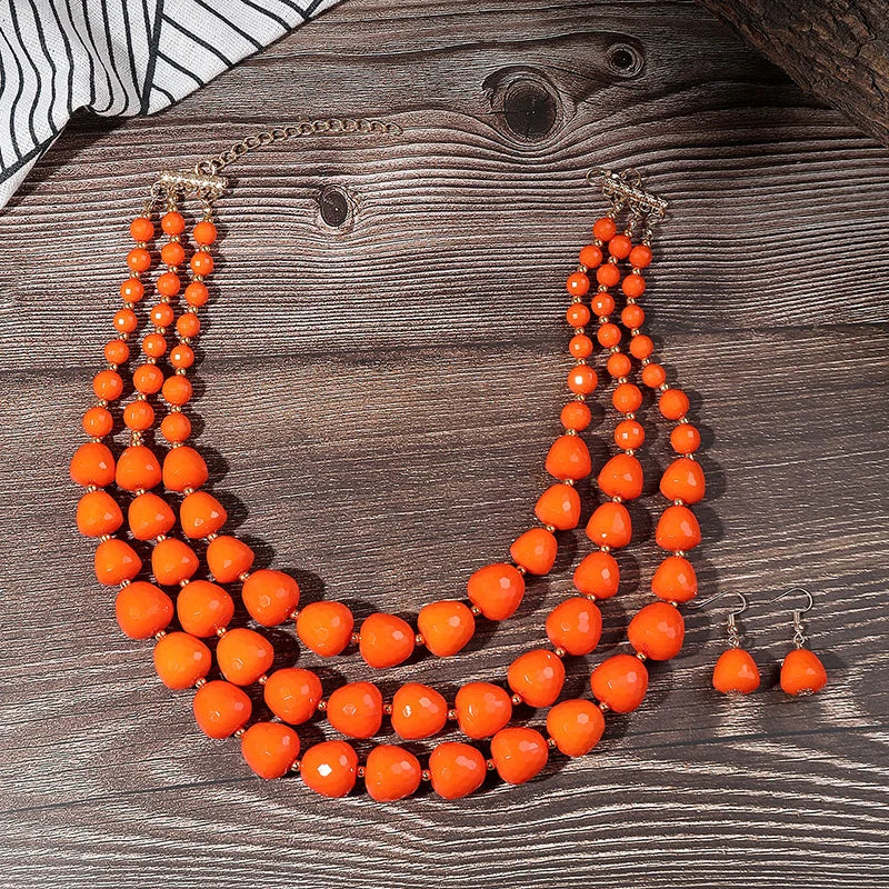 Three Layer Necklace Jewelry Set Party Wedding Bib Beads Necklace Earrings For Women Choker African Necklace Earrings Sets