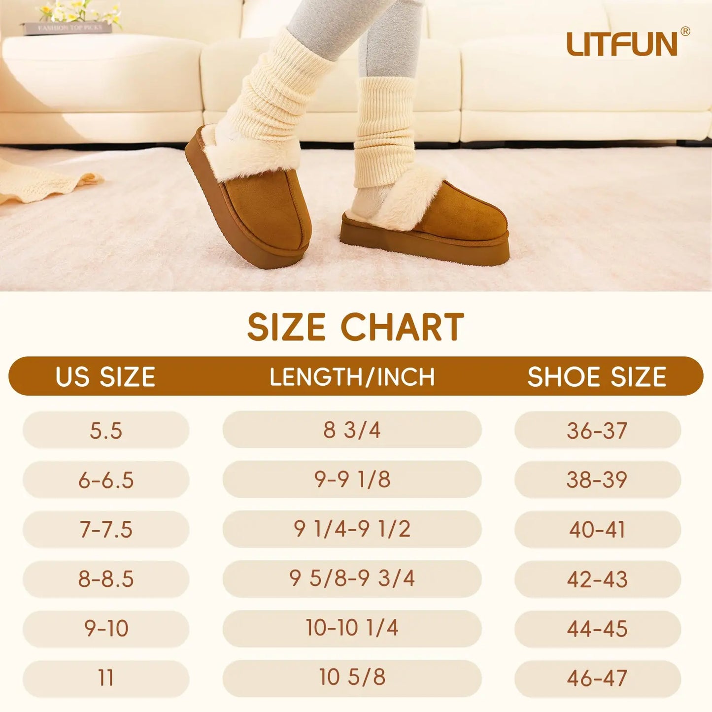 Litfun Fuzzy Platform Slippers For Women Winter Warm House Shoes With Memory Foam Outdoor Anti-Slip Fashion Fur Fluffy Slippers