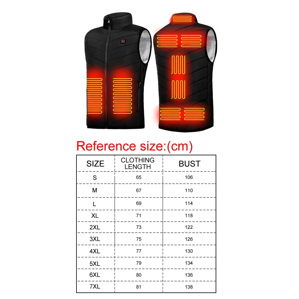No battery 9 Zone Heating Vest Mens USB Infrared Thermal Jacket Smart Heated Clothes Winter Cold-proof Thick Sleeveless Hiking