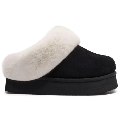 Litfun Fuzzy Platform Slippers For Women Winter Warm House Shoes With Memory Foam Outdoor Anti-Slip Fashion Fur Fluffy Slippers