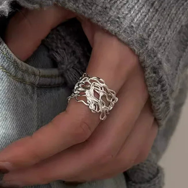 Sam Panda 925 Sterling Silver Rings For Women Men Fine Jewelry Finger Adjustable Open Vintage Chain Ring For Party Birthday Gift