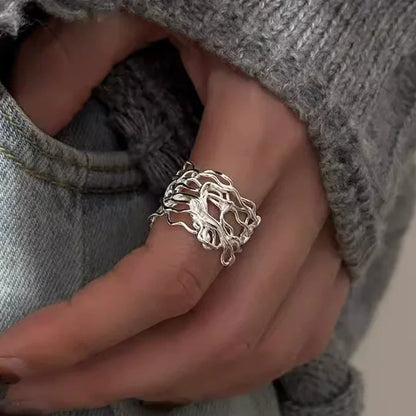 Sam Panda 925 Sterling Silver Rings For Women Men Fine Jewelry Finger Adjustable Open Vintage Chain Ring For Party Birthday Gift