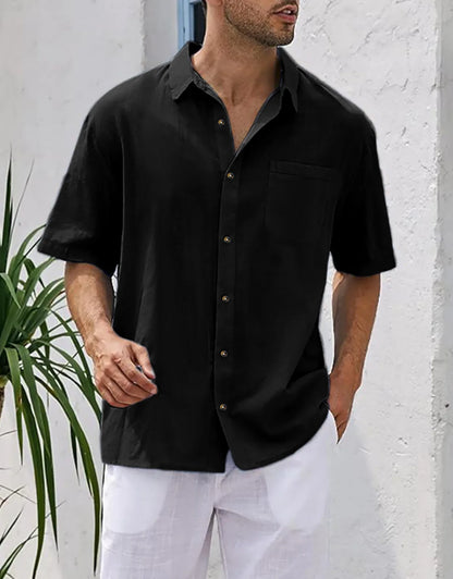 Men's Plus Size Short Sleeve Shirts Cotton Linen Henley Shirts Lightweight Vacation Collar Beach Shirts  Hawaiian T Shirt