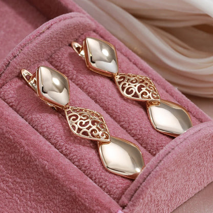 Glossy Long Dangle Earrings For Women SYOUJYO 585 Rose Gold Color English Buttons Luxury Bride Wedding Fine Jewelry Gift