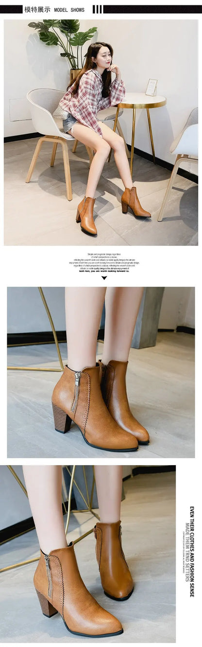Ankle Boots Women's Fashion Coarse Heel Short Boots 43 Large Women's Shoe Size Side Zipper High Heel Boots Women Platform Boots