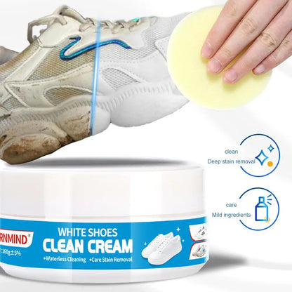 White Shoe Cleaning Cream Multipurpose Solid Paste with Sponge Rinse-Free Stain Remover for Sneaker Canvas Leather Shoes Care