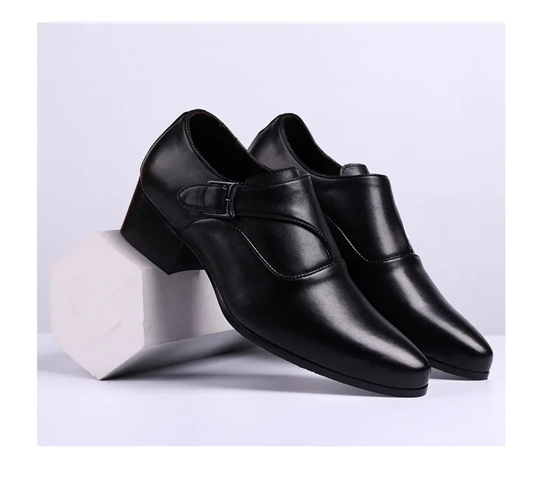 Leather Men Dress Shoes High Heel British Mens Elevator Business Shoes Wedding Party Male Oxford Footwear Increasing 6/8cm