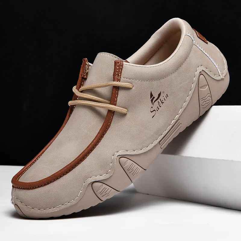 New Autumn Handmade Leather Casual Men Shoes Design Fashion Sneakers Man Loafers Breathable Low Top Flat Shoes Driving