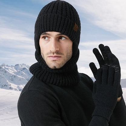Winter Hat Glove Scarf Sets Knit Slouchy Beanie Hat Neck Warmer Screen-Touch Texting Gloves for Snow Cold Weather