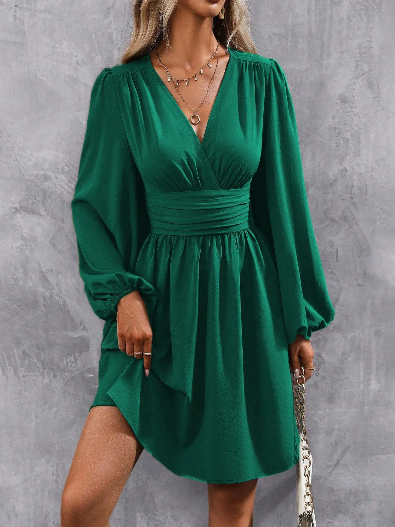 2025 Asymmetric Neck Lantern Sleeve Dress Women Winter Knit Dress with Waist Shirring Bodycon Long Maxi Dress