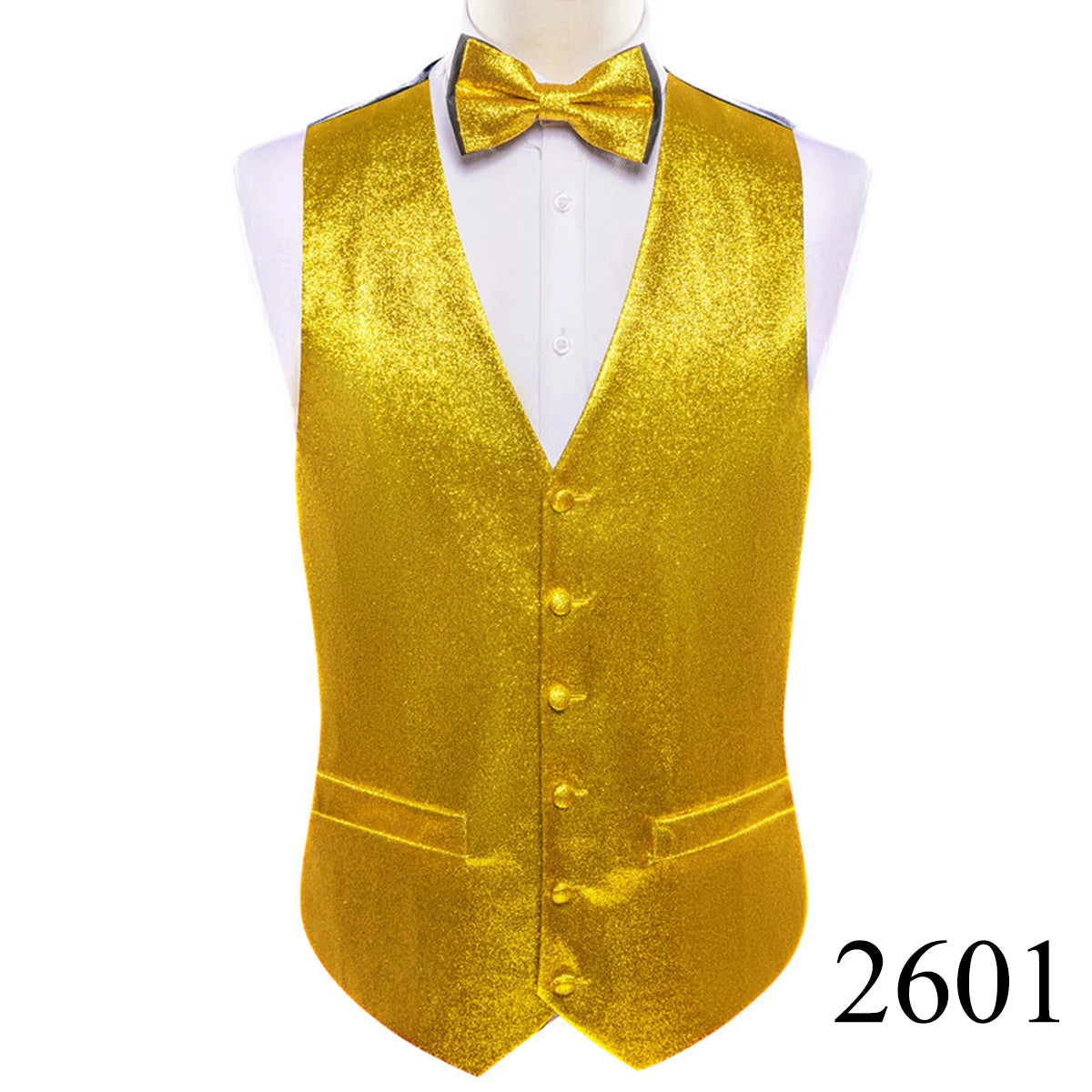 Mens Vest Gold Silver Black Red Pink Blue Green Yellow Solid Solid V-Neck Waistcoat Bowtie Set Barry Wang
