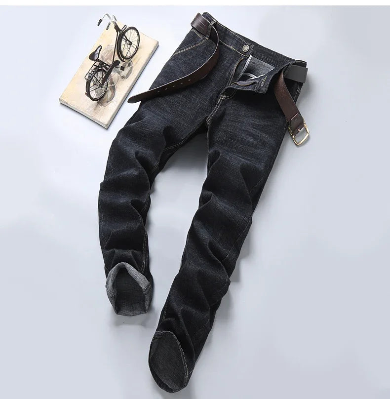 Autumn new men's micro elastic straight leg denim pants with shape and skin friendly business men's pants in multiple sizes