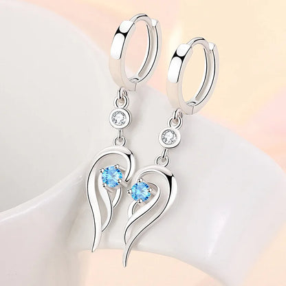 925 Sterling Silver Earrings Blue Crystal Zircon Angel Wing Earrings For Women Fashion Jewelry Gifts