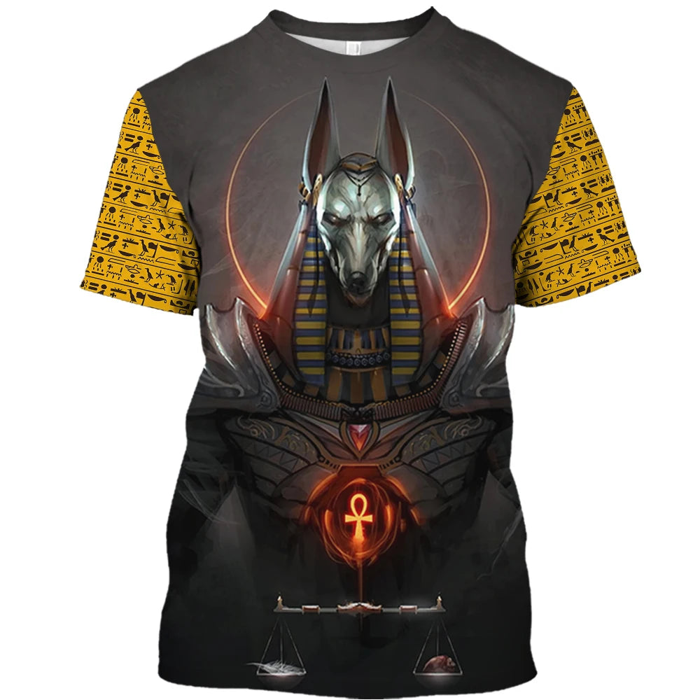 Summer Retro Style T Shirt For Men Fashion Egyptian Pharaoh Print Short Sleeve Tee Shirts Quick Dry Men's Crew Neck Loose Tops