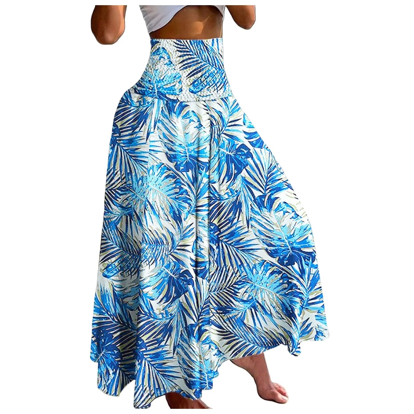 Women Vintage Floral Print Boho Skirt 2024 Summer Casual Loose Pleated Long Skirt Elegant Female High Elastic Waist Maxi Skirts