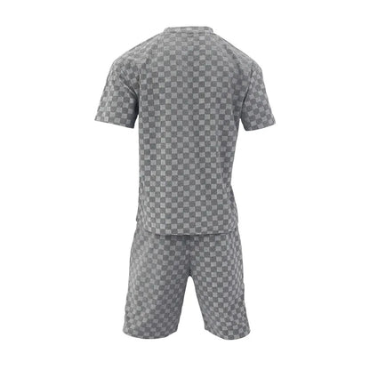 Men's Summer Checkered Loose Two-piece Sports Leisure Suit Short Sleeve T-shirt Shorts Casual Suit Plus Size Fashion Men's Suit