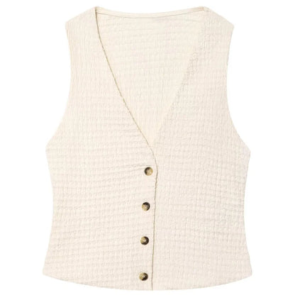 HXAO Textured Pant Sets Women's Two Pieces Set Crop V-Neck Sleeveless Vest 2 Piece Sets Woman Outfit Lace-Up Trousers Sets Suits