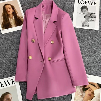 Autumn Blazer Elegant Women's Jacket Chic Casual Double Breasted Suit Korean Winter Fashion Coats Slim Fit Office Lady Outwear