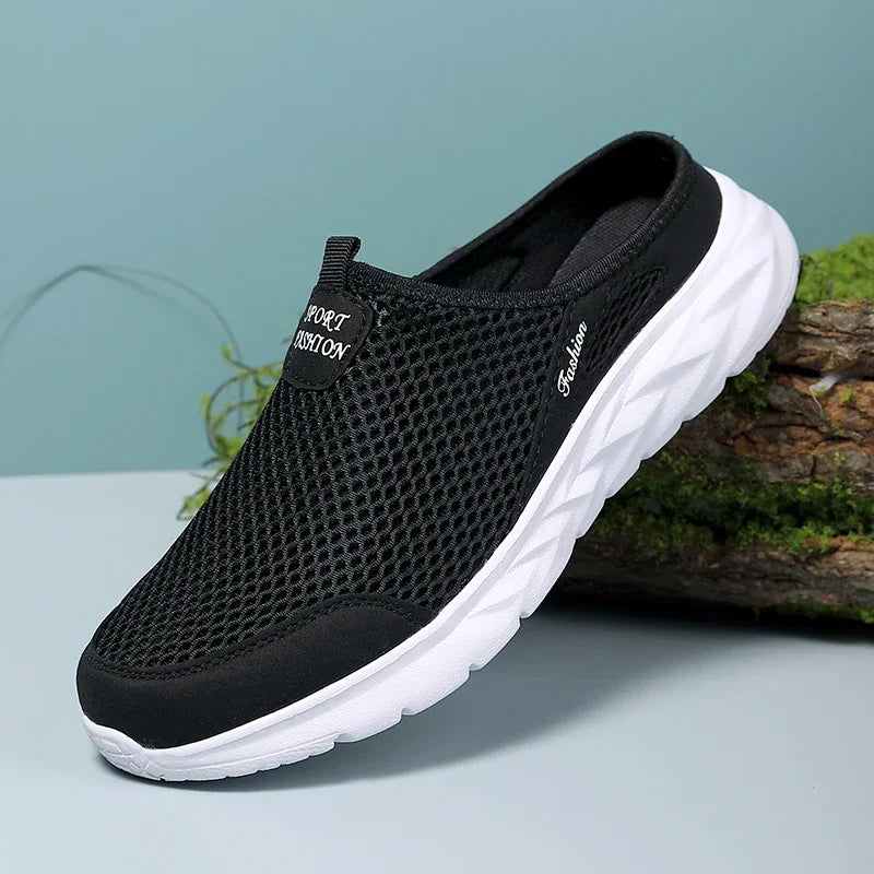 YRZL Mens Half Slippers Summer Breathable Mesh Mens Shoes Outdoor Casual Walking Shoes Large Flat Light Mesh Slippers Sandals