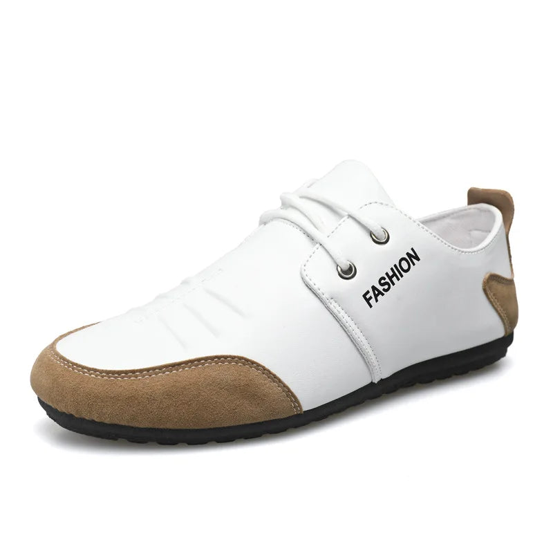 Flat Men Shoes Leisure Leather Shoes for Men White Footwear 2025 Summer Trend Breathable Soft Casual Sneakers British Peas Shoes