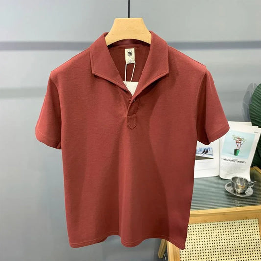 Men's Clothing Comfortable Casual Solid Color Orange Polo Shirt Short Sleeve T-Shirt Summer Loose Fit Collared Trendy Everyday