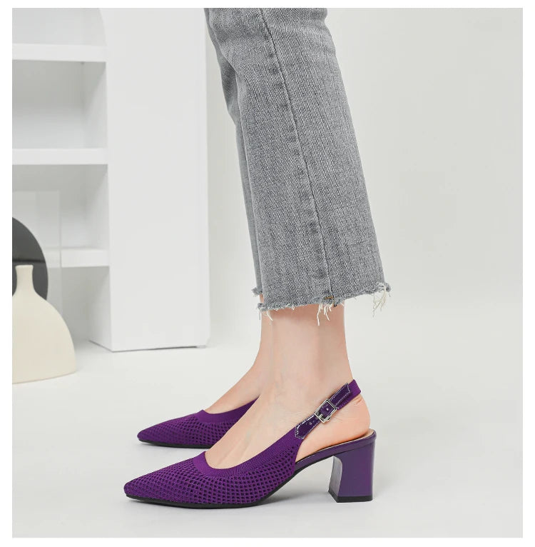 Summer Women's High Heel Sandals Knitted Small Hole Breathable Shoes 2025 New Style (6cm High)