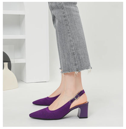 Summer Women's High Heel Sandals Knitted Small Hole Breathable Shoes 2025 New Style (6cm High)