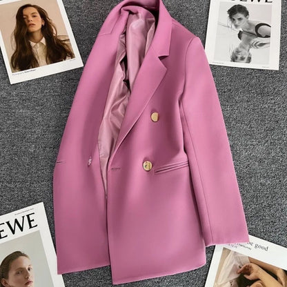 Autumn Blazer Elegant Women's Jacket Chic Casual Double Breasted Suit Korean Winter Fashion Coats Slim Fit Office Lady Outwear