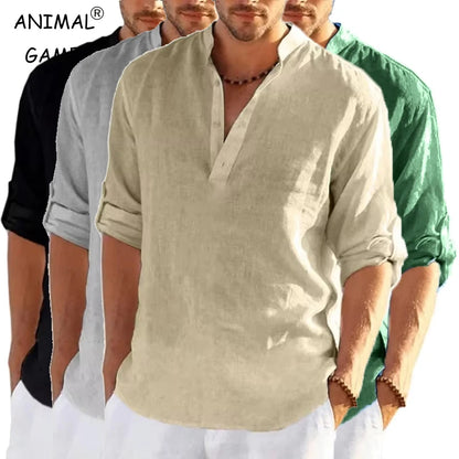 Autumn Men's Long Sleeve Tshirts Solid Color Loose Casual Tops Breathable Lightweight Shirt Men Cotton Mens Designer Streetwear