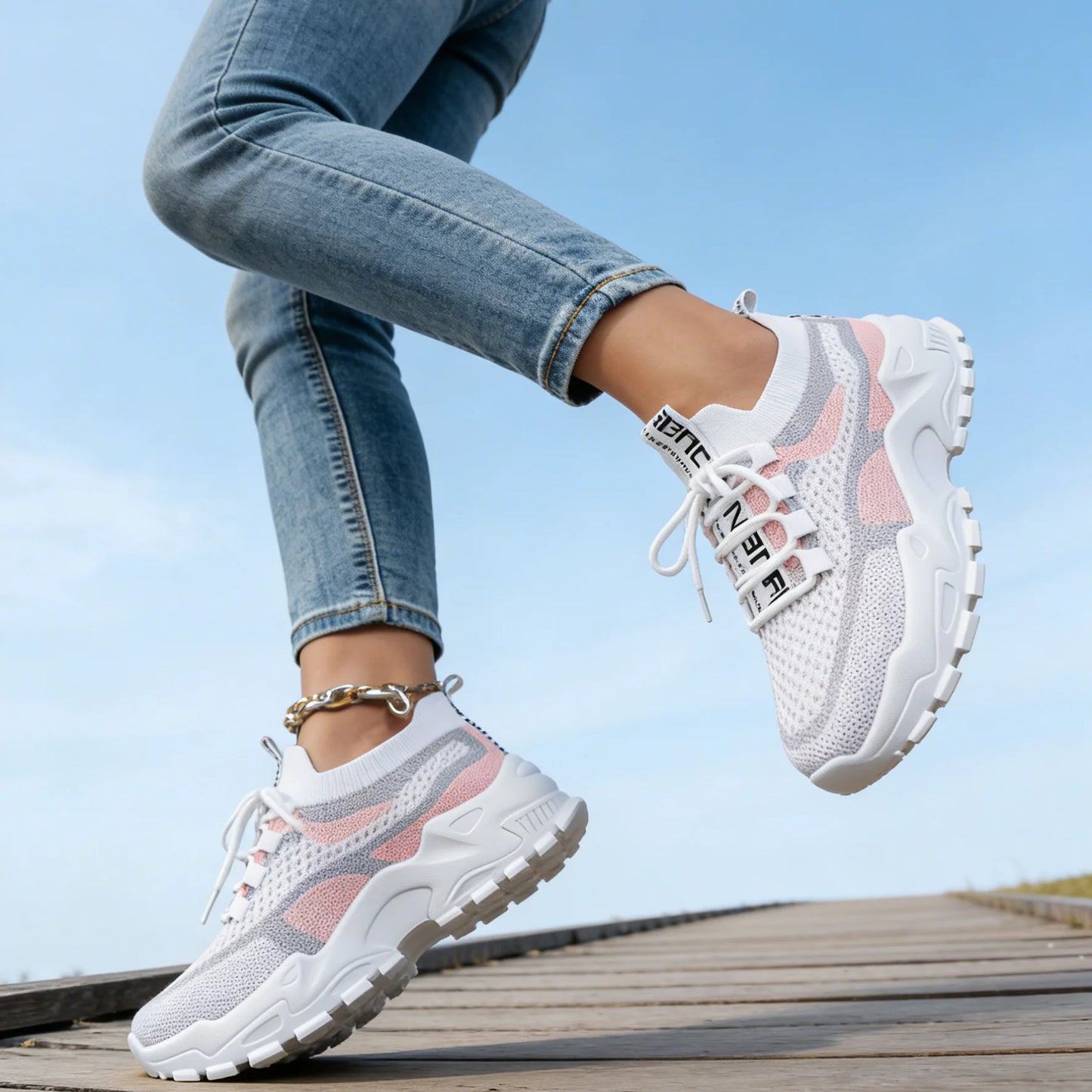 Woman'Shoes Chunky Sneakers Women's Casual Shoes Air Mesh Breathable Sports Shoes For Women's Soft Sole Running Shoes