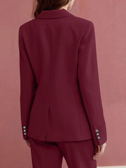 Women's Elegant Solid Color Commuter Daily Wear Peak Lapel Suit Jacket and High Waist Straight Trousers Suit Two-piece Suit
