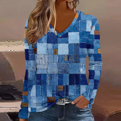 Summer new fashion 2025 women's casual long-sleeved printed T-shirt
