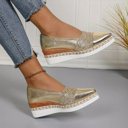 2025 Women Single Sneakers Pointed Head Wedge Platform Shoes for Women Mouth Anti-slip Shallow Casual Sneakers Zapatos Mujer