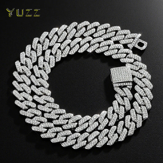Fashion Hip Hop Square 14MM Cuban Link Necklace Men Gold Color Women Rhinestone Iced Out Cuban Chain Punk Jewelry Necklaces Gift