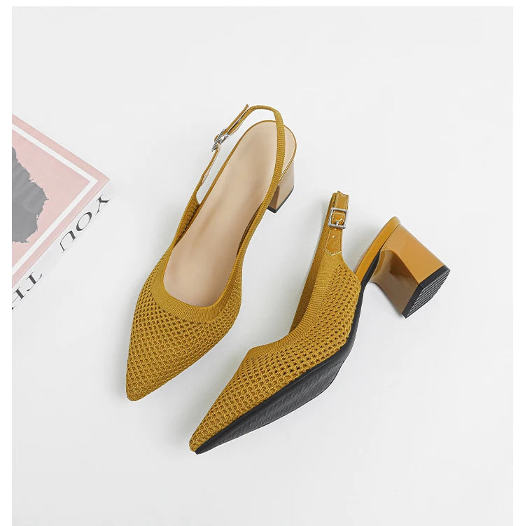 Summer Women's High Heel Sandals Knitted Small Hole Breathable Shoes 2025 New Style (6cm High)