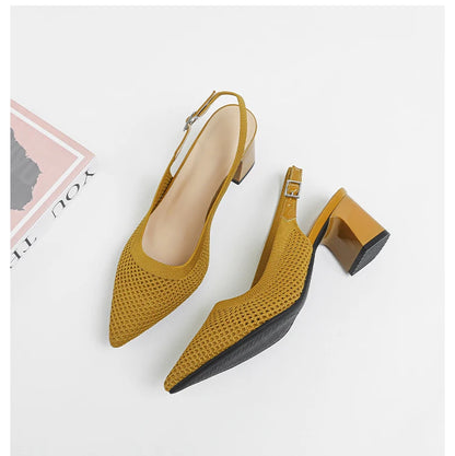 Summer Women's High Heel Sandals Knitted Small Hole Breathable Shoes 2025 New Style (6cm High)