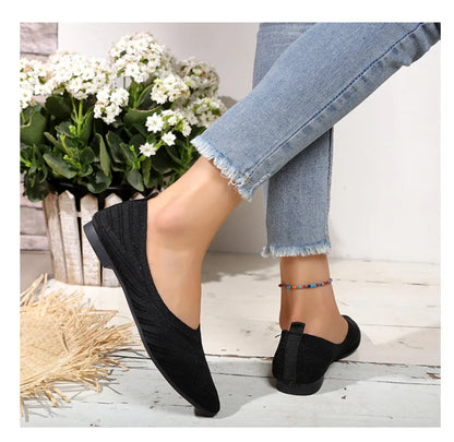 Women's Pointed Toe Flat Shoes Solid Color Knitted Slip on Shoes Casual Breathable Ballet Flats Women Flat Shoes  Loafers Women