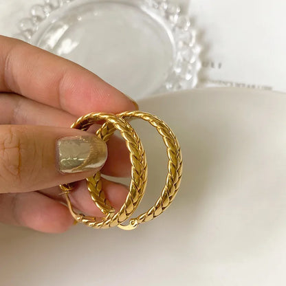 ANENJERY 316L Stainless Steel Gold Color Wheat Hoop Earrings for Women Luxtry Geometric Jewelry Festival Gift