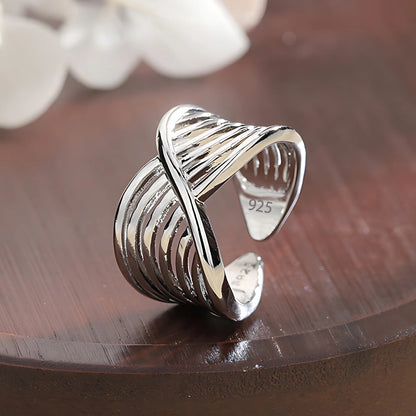 Sam Panda 925 Sterling Silver Rings For Women Men Fine Jewelry Finger Adjustable Open Vintage Chain Ring For Party Birthday Gift