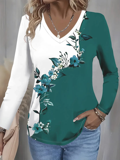 Summer new fashion 2025 women's casual long-sleeved printed T-shirt