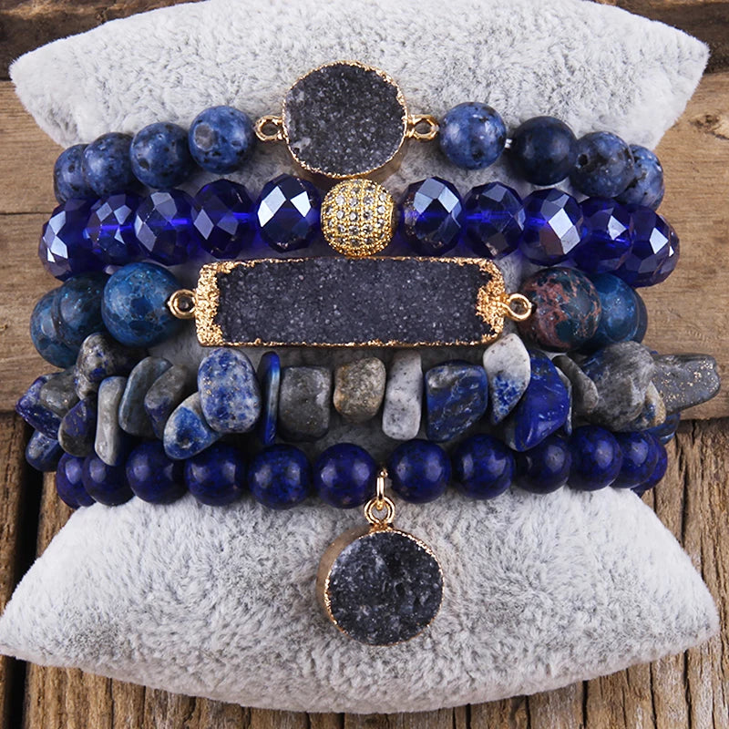 RH Fashion Boho Jewelry Natural Stone & Druzy Charm Bracelet & Bangle 5pc Bracelets Sets For Women Jewelryes Gift DropShip