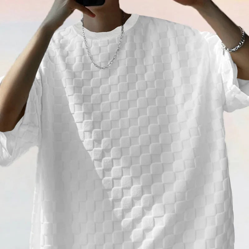 Men's Summer Checkered Loose Two-piece Sports Leisure Suit Short Sleeve T-shirt Shorts Casual Suit Plus Size Fashion Men's Suit