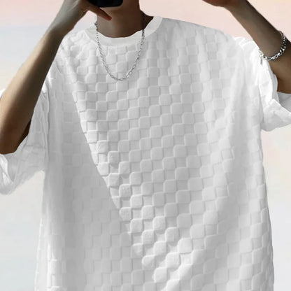 Men's Summer Checkered Loose Two-piece Sports Leisure Suit Short Sleeve T-shirt Shorts Casual Suit Plus Size Fashion Men's Suit