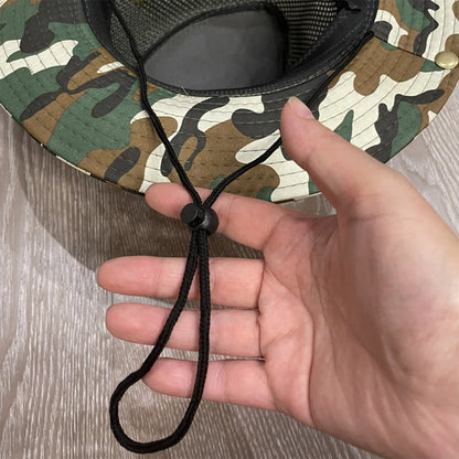 Summer Bucket Hats Hollow out Breathable Wide Brim Fisherman Hat Drawstring UV Protection Casua Hats for Outdoor Travel Hiking