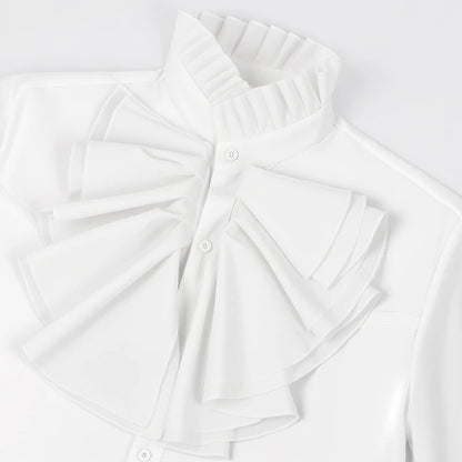 2026 Black&White Vintage Court-Style Stand Collar Ruffled Shirts for Men,Gothic Pleated Cuffs Glamorous Pirate-Style Men's Shirt